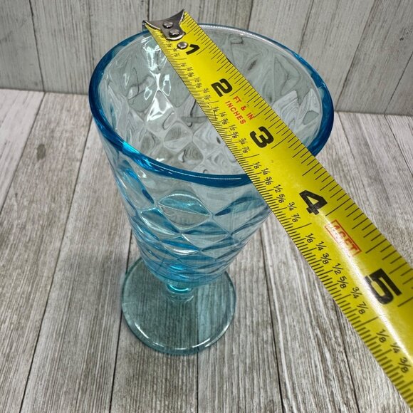 Vtg EAPG Bryce Brothers Style Water Goblets 7" Sky Blue Diamond Quilted Set of 2 - Picture 6 of 7